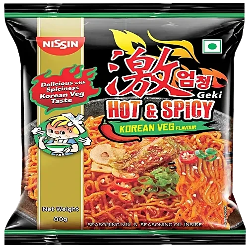 Nissin Geki - Hot & Spicy Korean Veg Flavoured Ramen Instant Noodles, 80 g